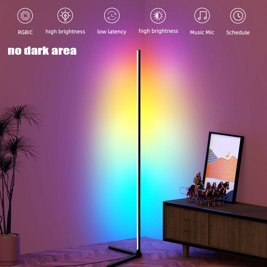 RGB LED Floor Lamp Bedroom Decoration RGBIC Corner Floor Lamp Remote Control Indoor Atmosphere Lamp