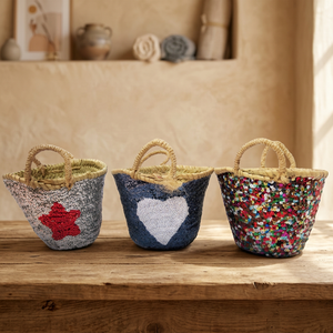Panier en paille fait main avec décoration de sequins, motif étoile et cœur, poignée naturelle, seau de rangement, décoration d'intérieur, Noël - Product Image 2