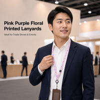 Cordons de cou imprimés fleuris rose et violet, personnalisables par sublimation en polyester, avec porte-badge rétractable, vente en gros pour événements