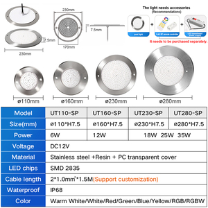 12V ultrasottile Ip68 316 in acciaio inox Anti acqua salata Spa a parete Led Rgb Rgbw illuminazione <span class=keywords><strong>per</strong></span> <span class=keywords><strong>piscina</strong></span> lampada subacquea - Product Image 3