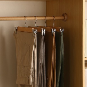Solid Wood Pant Skirt Hanger With <b>Clips</b> Retro Style Clothing Organizer <b>Hook</b> Type Rectangle Shape Seamless Design - Product Image 3
