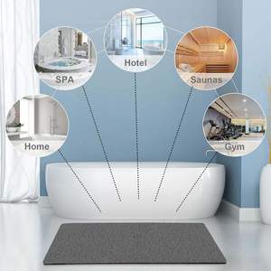 Alfombrilla de ducha rectangular gris con diseño de esponja vegetal, antideslizante para baño. - Product Image 4