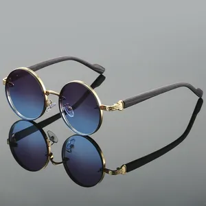 Lunettes de soleil rondes vintage pour hommes avec logo personnalisé, monture métallique, design de marque, verres dégradés classiques, protection UV400, pour l'extérieur - Product Image 4
