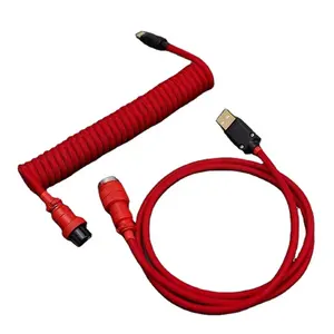 Kabel USB C Coiled Keyboard Custom Coiled Tipe C Kabel Usb Gx16 Aviator Tipe C Usb A Double Sleeve Cable Mechanical Keyboard