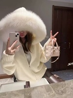 Nouveau Gilet Cardigan Tricoté Durable pour Femmes 2025 avec Capuche, Manteau Décontracté d'Hiver à Col en Fausse Fourrure