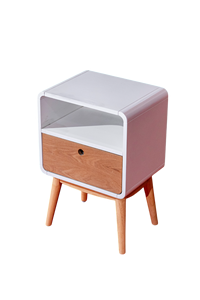 Mesita de noche moderna de chapa de fresno de MDF, madera de caucho de Color Natural con detalles en blanco para apartamento, hospital, dormitorio, muebles para el hogar - Product Image 3