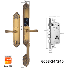 22K सोना मढ़वाया पीतल प्रवेश द्वार डिजिटल संभाल ताला लक्जरी तांबा जाली लकड़ी के दरवाजे फिंगरप्रिंट डिजिटल ताला - Product Image 2