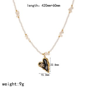 Collier pendentif cœur en acier inoxydable avec pavé de pierres, chaîne or noir et blanc, bijou pour femme, cadeau, chaîne de clavicule tendance - Product Image 5