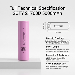 เกรด21700D 5000มิลลิแอมป์60A แบตเตอรี่ Li-ion 3.7โวลต์ความจุสูงสำหรับโดรน FPV เครื่องมือไฟฟ้าจักรยานไฟฟ้าเซลล์ปล่อยสูง - Product Image 1