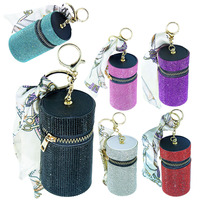 Ensemble de défense personnelle porte-clés pour femme et fille, en cuir PU avec strass, étui à rouge à lèvres, boîte de rangement pour brillant à lèvres, accessoires porte-clés, cadeaux