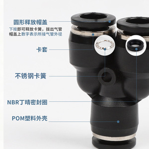Pneumatic <b>Quick</b> Coupling Y Type Tee Black Air Hose <b>Connector</b> PY4 8 10 12 14 16 PBT Plastic - Product Image 1