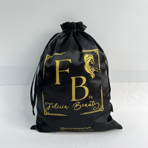 Luxury Soft Fabric Dense Black Silk Satin <b>Drawstring</b> Bag Cosmetic Hair Wig High End Jewelry Packaging <b>Pouch</b> Bags - Product Image 3