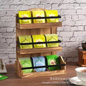 Support de rangement transfrontalier en bois pour sachets de thé et capsules, étagère à épices de cuisine à trois niveaux avec séparateurs, support de rangement pour café - Product Image 1