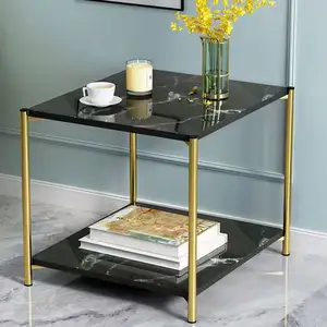 Luxury Home Stainless Steel Gold Frame Side Tables Furniture Modern Simple Black Hollow Coffee Table