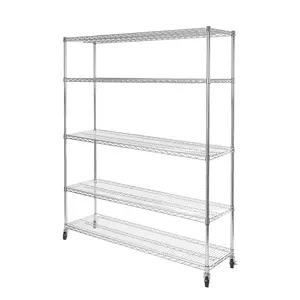 High Quality Factory Price OEM/ODM Chrome Wire 5-Shelf Tier Rolling Movable Metal Shelving Rack