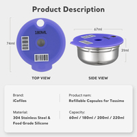 60/180/200/220ml Kapsul Kopi Reusable Stainless Steel Filter Isi Ulang Kompatibel dengan Tassimo Desain Terbaru Akan Hadir