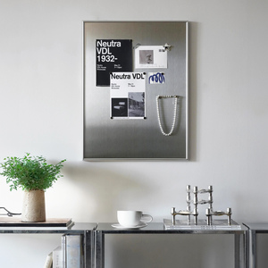 Tablero <span class=keywords><strong>de</strong></span> Fotos Magnético Minimalista Hecho a Mano, Marco <span class=keywords><strong>de</strong></span> Aluminio y Acero Inoxidable Cepillado, Decoración <span class=keywords><strong>de</strong></span> Pared para Fotos <span class=keywords><strong>de</strong></span> Paisajes y Notas - Product Image 3