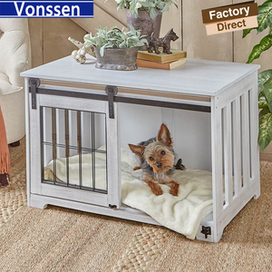 Pet Cage Dog Crate soft Sliding Door Furniture Style Wood Wooden Wire Home House Indoor Rustic Kennel Dog Crates For Large Dogs