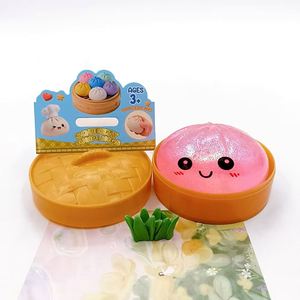 In-stock Colorful Promotional Toy Cute Glitter Dumpling Buns Squishy Stress Ball Smile Face Steamed Bun <b>Fidget</b> Toy with Steamer - Product Image 3