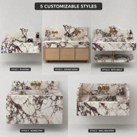 Vasque de salle de bain en marbre Calacatta Viola de luxe |   Vasque en pierre italienne à veines violettes avec crédence pour la décoration de salles de bain d'hôtels et villas