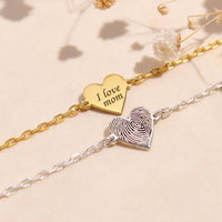 Bracelet Cœur Classique Personnalisé en Laiton/Acier Inoxydable avec Empreinte Digitale, Bijou Commémoratif Gravé à la Main, Cadeau pour Maman