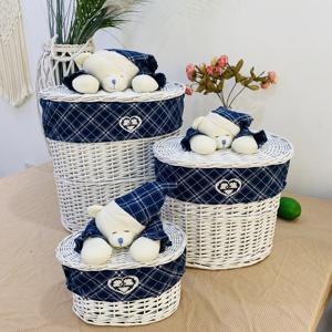 Natural Wicker <strong>Laundry</strong> <strong>Basket</strong> Set Eco-Friendly Durable Strong Plush Toy Decoration Lid 4pcs Removable Liner for <strong>Children</strong> Daily - Product Image 1
