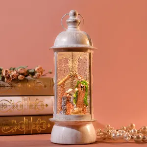 Religion Warm Led Liquid Linghted Glitter Water Christmas Lantern Decoration