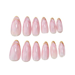24 pièces de faux ongles en marbre rose français doré, faux ongles en amande moyenne, fabricant de faux ongles, fournitures de manucure en gros - Product Image 5