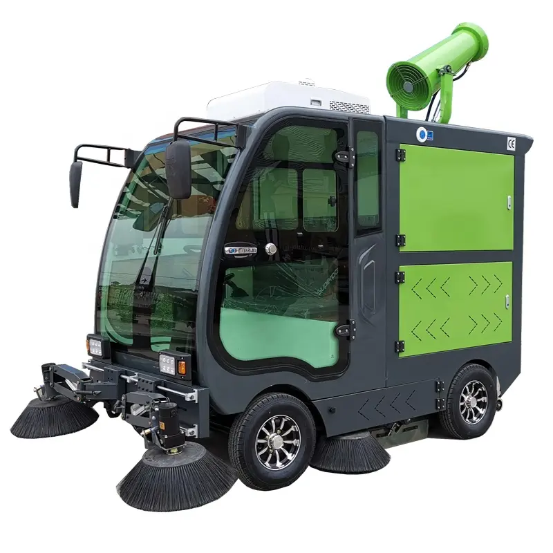 Automatic Garbage Sweeper Truck 4 Wheel Steering Cleaning Machine Closed Powered Road Sweeper Car With Water Spraying Function