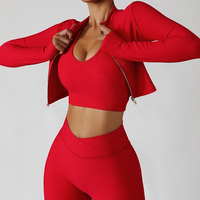 Ensemble de yoga respirant et très élastique 3 pièces : soutien-gorge, veste, leggings, pantalon, ensemble de yoga fitness, vêtements de sport de bonne qualité