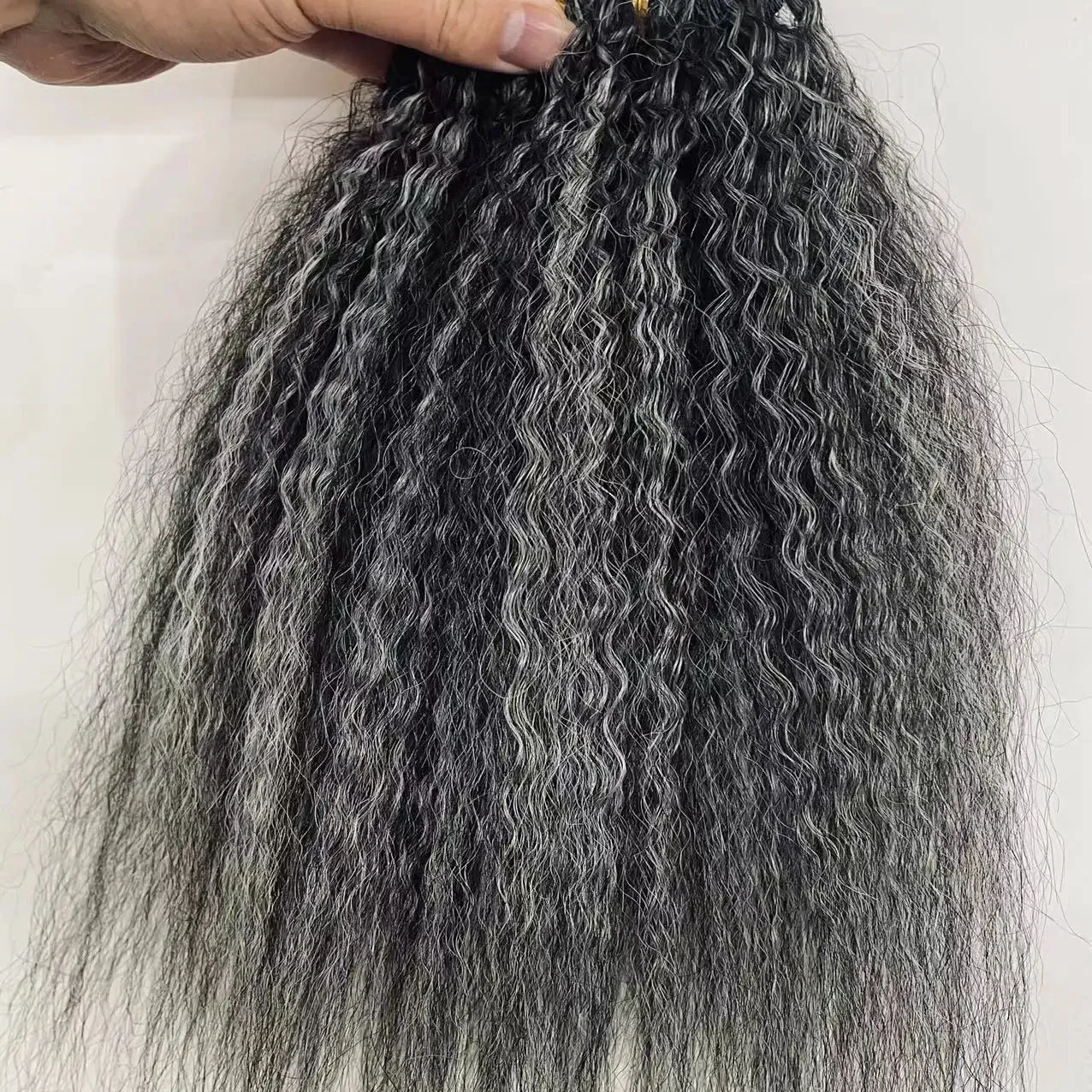 Extensions de cheveux frisés à clip Yaki clair Kinky Straight Afro ombre blond gris ondulé avec surbrillance personnalisée