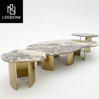 Juego de mesa de centro superior de mármol con patas de acero inoxidable de lujo para el hogar Leon de alta calidad, mesa de centro nórdica Irregular