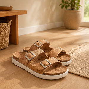 Sandales à enfiler en liège à double bride, bout ouvert, avec soutien de la voûte plantaire, ergonomiques, décontractées, pour l'été - Product Image 3