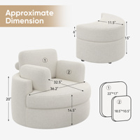 Fauteuil d'appoint moderne convertible et pivotant à 360° en lin, avec ottoman de rangement, coussin moelleux et accoudoirs épais, confortable pour salle à manger et chambre