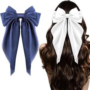 Pinzas para el pelo de tela de seda con lazo de mariposa, de cola larga y gran tamaño, horquillas y pasadores para mujer - Product Image 1