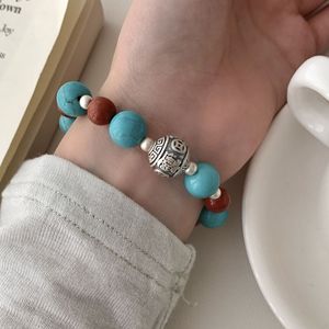 Natural Turquoise Beaded <b>Bracelet</b> S925 Sterling Silver Women's Wealth Charm Chinese Style Jewelry Gift - Product Image 5