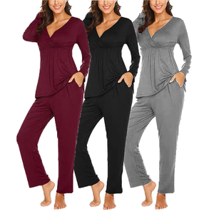 Pijamas de Maternidad para Mujer, Ropa de Lactancia, Conjunto de Ropa Interior para Dormir, Camiseta de Manga Larga y Pantalones para Embarazo - Product Image 1