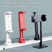 Support de tablette et de téléphone FANAUE 2-en-1 en alliage d'aluminium, rotation à 360 degrés, hauteur réglable, flexible, compatible avec une boule de 1 pouce, pour lit et bureau