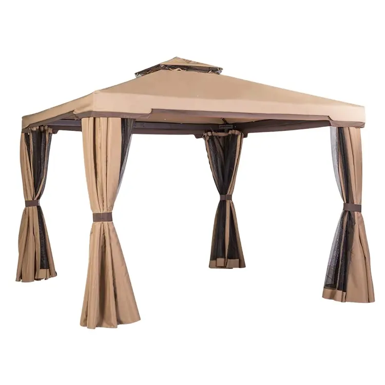10' x 10' Beige Color All-Season Permanent Double Square Tops Outdoor Garden Gazebo with Vented Soft Canopy and Mosquito Netting