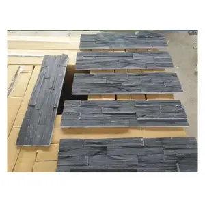 Black Slate Cultural Stone Natural Split Face Wall Stone Veneer Tile 600x150mm