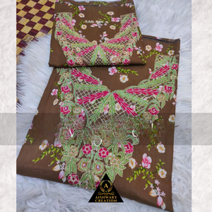 AISHWARY CREATION Sari en mousseline de soie marron avec broderie florale 58/60 pouces Vêtements pour femmes SAB-408_B - Product Image 4