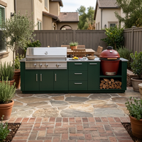 Cuisine extérieure haut de gamme Hryley en acier inoxydable 304, résistante à l'humidité, avec îlot barbecue et armoire