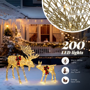 Guirlande lumineuse en cuir DB Moose Family de 1,20 m, 200 LED dorées, décoration de jardin de Noël personnalisable - Product Image 3