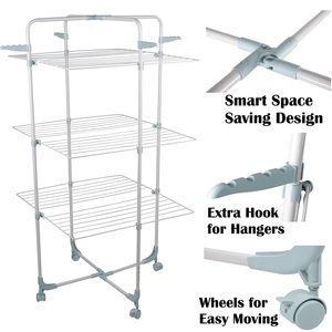 30M Clothes Airer <strong>Drying</strong> 3 Tier <strong>Rack</strong> Foldable <strong>Laundry</strong> Dryer Roller Wheeled Hook - Product Image 5