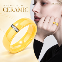 Bague en céramique haute technologie jaune avec accent en acier inoxydable argenté, bijoux unisexes, cadeau, vente en gros, personnalisation OEM ODM