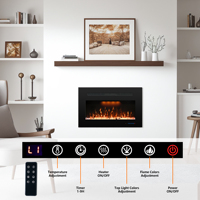 Cheminée électrique moderne de luxe Benrocks de 36 pouces avec flammes LED RGB, son crépitant, construction en acier et verre, réglable
