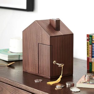Tirelire en bois avec serrure à clé pour enfants, boîte à monnaie, design moderne et simple - Product Image 2