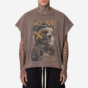 <span class=keywords><strong>T</strong></span>-<span class=keywords><strong>shirt</strong></span> da uomo streetwear personalizzata effetto distressed con grafica serpente vintage, orlo grezzo, oversize, <span class=keywords><strong>stampa</strong></span> <span class=keywords><strong>digitale</strong></span> e maniche tagliate - Product Image 2