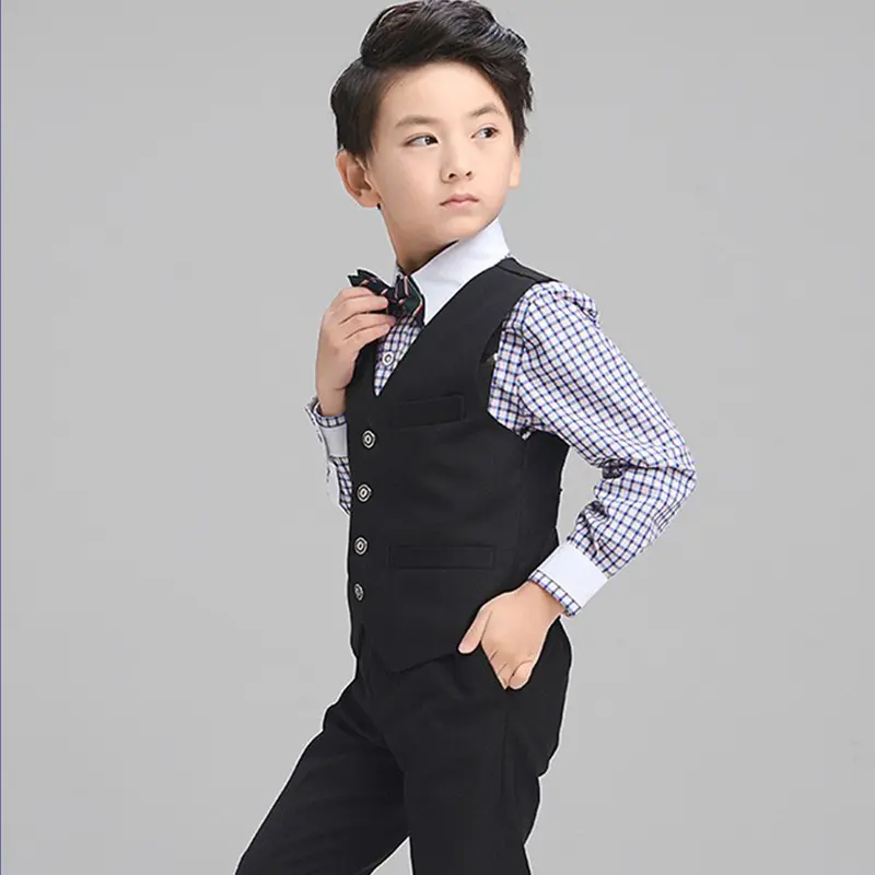 High Quality Boys Three Piece Coat Pants Boys Check Black Blazer Suit