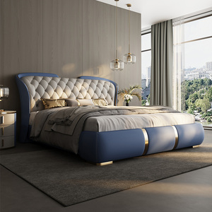 Set Letto Matrimoniale <span class=keywords><strong>di</strong></span> <span class=keywords><strong>Lusso</strong></span> in Stile Moderno Popolare, Letto King Size in Pelle, Struttura Letto <span class=keywords><strong>di</strong></span> Design per Hotel e Camera da Letto - Product Image 6